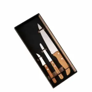 Conjunto 3 facas em madeira e inox personalizado