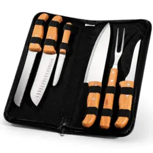 Conjunto 7 facas em bambu madeira e inox personalizado