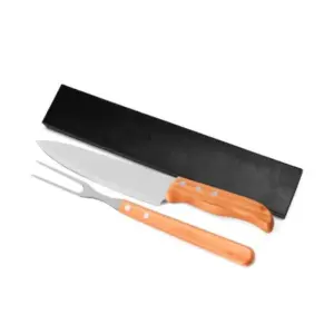 Conjunto faca 8 polegadas e garfo em madeira e inox com caixa personalizado