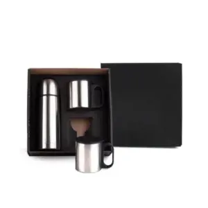 Conjunto garrafa e 2 canecas em inox personalizado