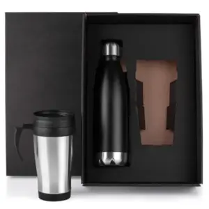 Conjunto garrafa e caneca em inox personalizado