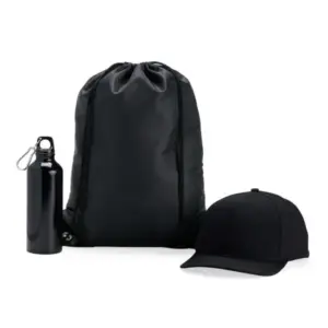 Conjunto mochila sacola garrafa e boné personalizado