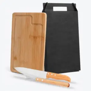 Conjunto para churrasco em bambu madeira e inox Dallas 3 peças personalizado