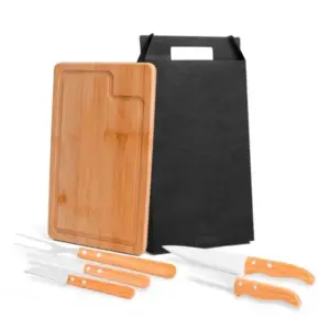 Conjunto para churrasco em bambu madeira e inox Dallas 6 peças personalizado