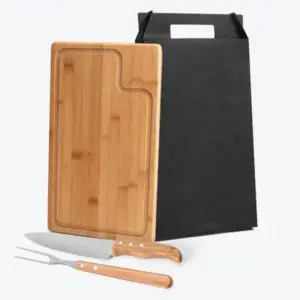 Conjunto para churrasco em bambu madeira e inox Texas 3 peças personalizado
