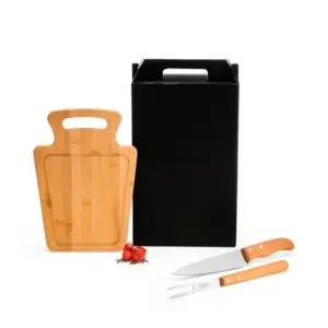 Conjunto para churrasco em bambu madeira e inox 3 peças personalizado