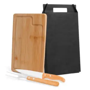 Conjunto para churrasco em bambu madeira e inox Dallas 3 peças personalizado