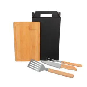Conjunto para churrasco e hambúrguer com espátula 4 peças personalizado