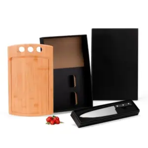 Conjunto para churrasco premium em bambu e inox preto 2 peças personalizado