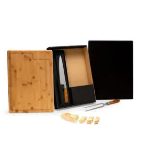 Conjunto para churrasco premium em bambu madeira e inox 3 peças personalizado