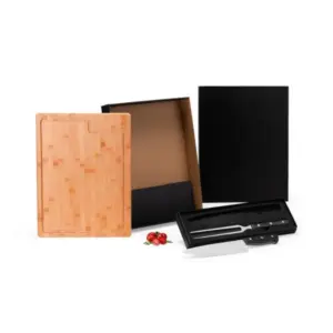 Conjunto para churrasco premium em bambu madeira e inox 3 peças personalizado