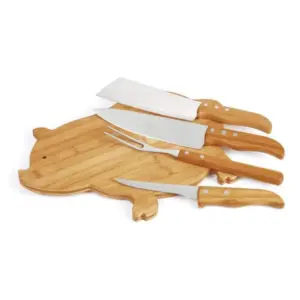Kit para cozinha com tábua porco em bambu 5 peças personalizado