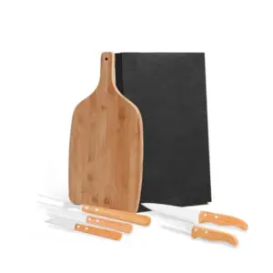 Conjunto para cozinha em bambu madeira e inox 6 peças personalizado