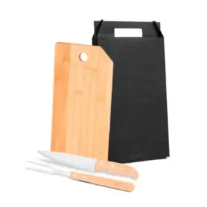 Conjunto para cozinha em bambu madeira e inox 3 peças personalizado