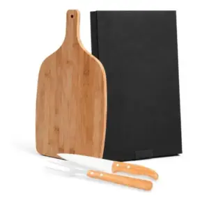Conjunto para cozinha em bambu madeira e inox 3 peças personalizado