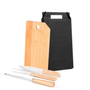 Conjunto para cozinha em bambu madeira e inox 4 peças personalizado
