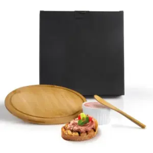 Conjunto para petisco em bambu 3 peças personalizado