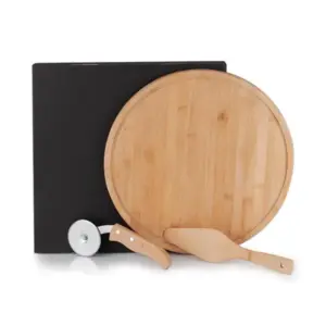 Conjunto para pizza Napoli em bambu 35cm 3 peças personalizado