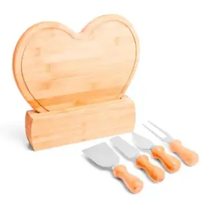 Conjunto para queijo em bambu madeira e inox 6 peças personalizado