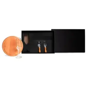 Conjunto para queijo em bambu com taça de champagne 4 peças personalizado