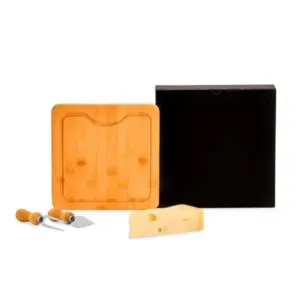 Conjunto para queijo em bambu madeira e inox 3 peças personalizado