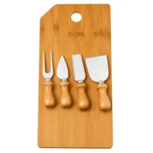 Conjunto para queijo Oregon em bambu madeira e inox 5 peças personalizado