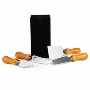 Conjunto para queijo em inox e madeira com caixa personalizado
