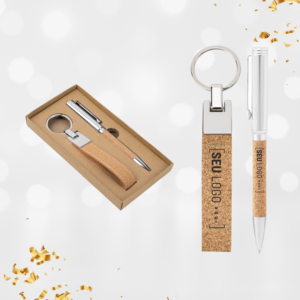 Conjunto caneta e chaveiro em cortiça personalizado