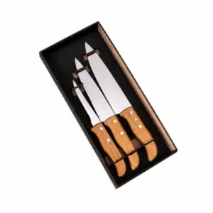 Conjunto de facas em madeira e inox 3 peças personalizado