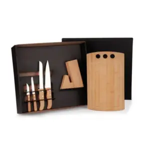 Conjunto para cozinha com cepo em bambu e inox 6 peças personalizado