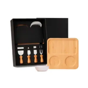 Conjunto para petisco 7 peças em bambu madeira e inox personalizado