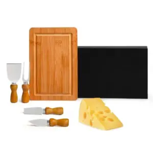 Conjunto para queijo em bambu e inox 5 peças personalizado