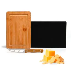 Conjunto para queijo em bambu madeira e inox 2 peças personalizado
