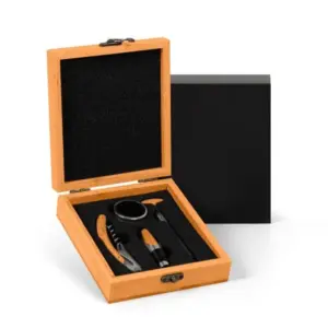 Conjunto para vinho em bambu e metal 5 peças personalizado