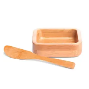 Cumbuca quadrada em bambu com espátula 100ml personalizada