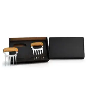 Conjunto 2 garfos com 5 dentes e abridor em madeira e inox personalizado