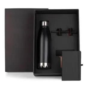 Kit caderno garrafa em inox e caneta 3 peças personalizado