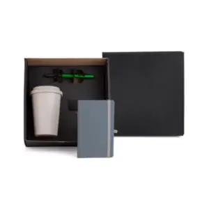 Kit copo em bambu caderno e caneta 3 peças personalizado