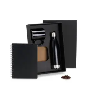 Kit squeeze caneca em cerâmica e caderno personalizado