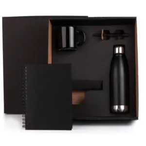 Kit garrafa caneca caderno e caneta 4 peças personalizado
