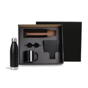Kit garrafa caneca caderno e caneta 4 peças personalizado