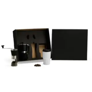 Kit cafeteira italiana moedor e copo térmico 3 peças personalizado