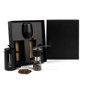 Kit cafeteira prensa moedor e copo térmico 3 peças personalizado
