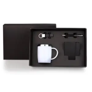 Kit caneca em inox chaveiro caderno e caneta personalizado
