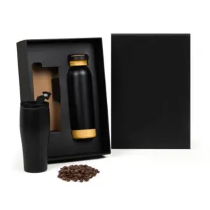 Kit copo dupla camada e garrafa em inox preto personalizado