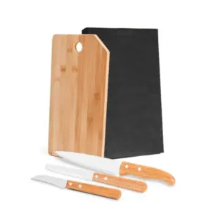 Conjunto para cozinha Oregon em bambu madeira e inox 4 peças personalizado