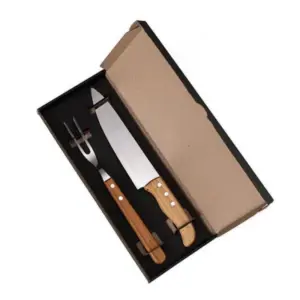 Conjunto faca 8 polegadas e garfo em madeira e inox personalizado