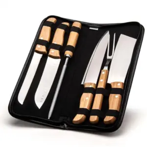 Conjunto 7 facas em bambu madeira e inox personalizado