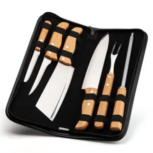 Conjunto 7 facas em bambu madeira e inox personalizado