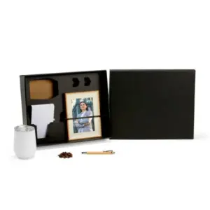 Kit escritório copo térmico porta-retrato caderno e caneta personalizado